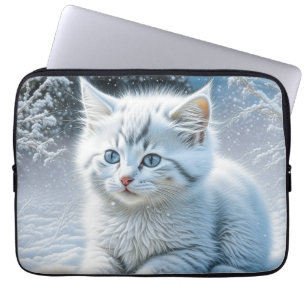 Schattigee witte kat spelen in de sneeuw laptop sleeve