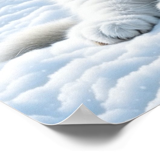 Schattigee witte kat spelen in de sneeuw poster (Hoek)