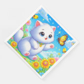 Schattigee witte kat spelen servet (Hoek)