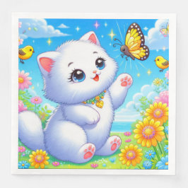 Schattigee witte kat spelen servet