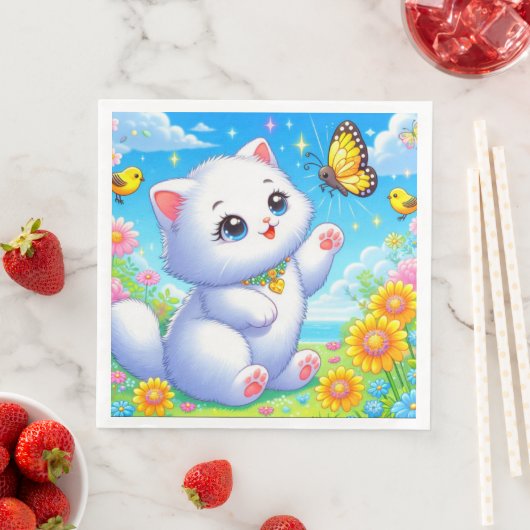 Schattigee witte kat spelen servet (Insitu)