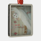 Schattigee witte kat uitgestrekt metalen ornament (Rechts)