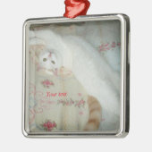 Schattigee witte kat uitgestrekt metalen ornament (Links)