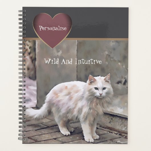 Schattigee Witte Kat Wilde Quote Grijze Dagboek Planner (Voorkant)