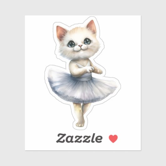 Schattigee witte kattenballerina dansballet sticker (Vel)