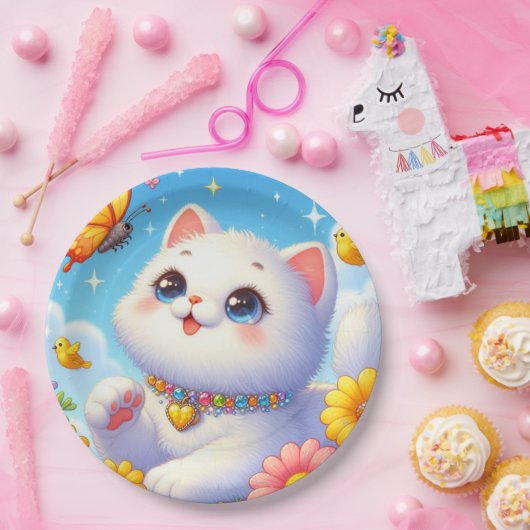 Schattigee witte kattenvlinder papieren bordje (Feest)