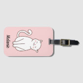 Schattigee witte kawaii lachende kat roze geperson bagagelabel (Voorkant (horizontaal))