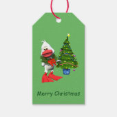 Schattigee witte kerst eend met een krans cadeaulabel (Voorkant)