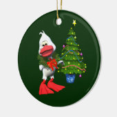 Schattigee witte kerst eend met een krans keramisch ornament (Links)