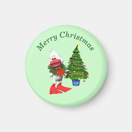 Schattigee witte kerst eend met een krans magneet (Voorkant)