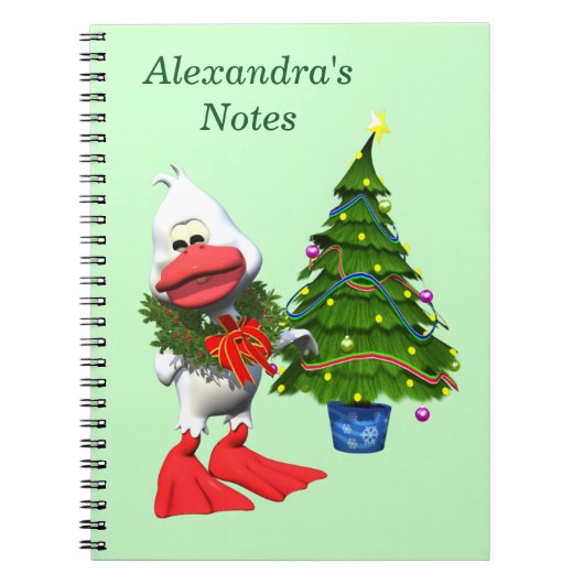 Schattigee witte kerst eend met een krans notitieboek (Voorkant)