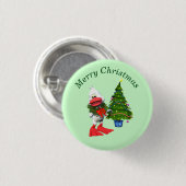 Schattigee witte kerst eend met een krans ronde button 3,2 cm (Voorkant /achterkant)