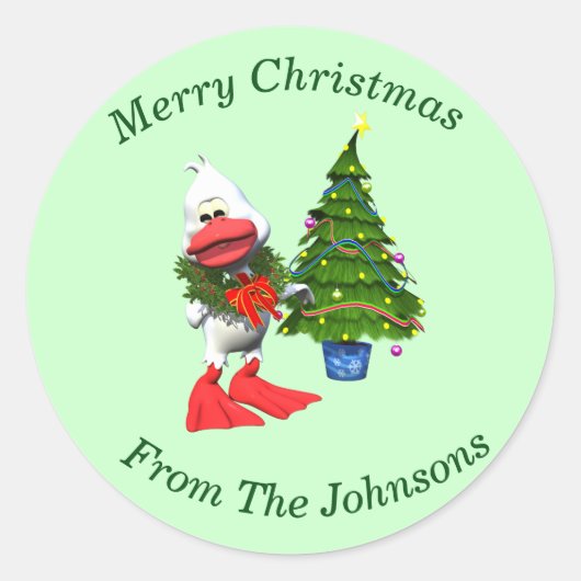 Schattigee witte kerst eend met een krans ronde sticker (Voorkant)