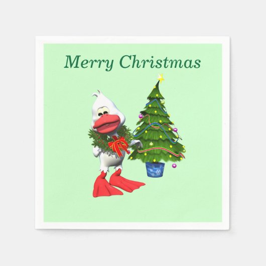 Schattigee witte kerst eend met een krans servetten (Voorkant)