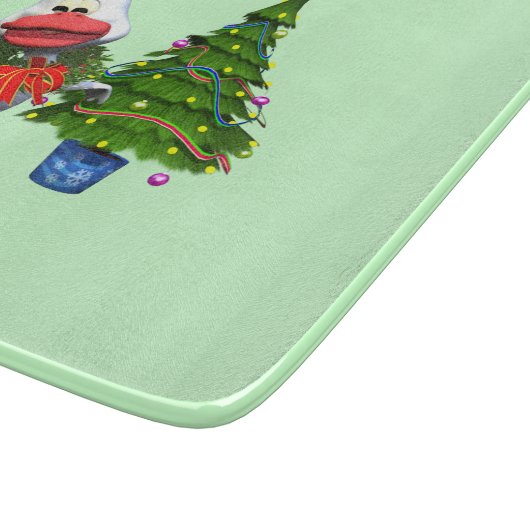 Schattigee witte kerst eend met een krans snijplank (Hoek)