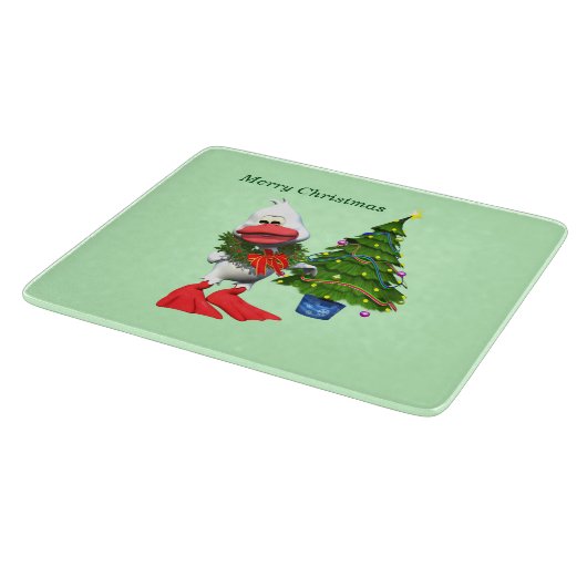 Schattigee witte kerst eend met een krans snijplank (Hoek)