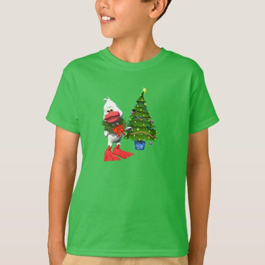 Schattigee witte kerst eend met een krans t-shirt (Voorkant)