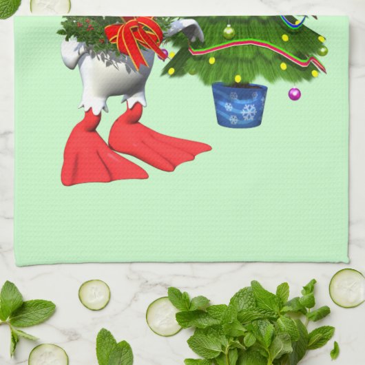 Schattigee witte kerst eend met een krans theedoek (Gevouwen)