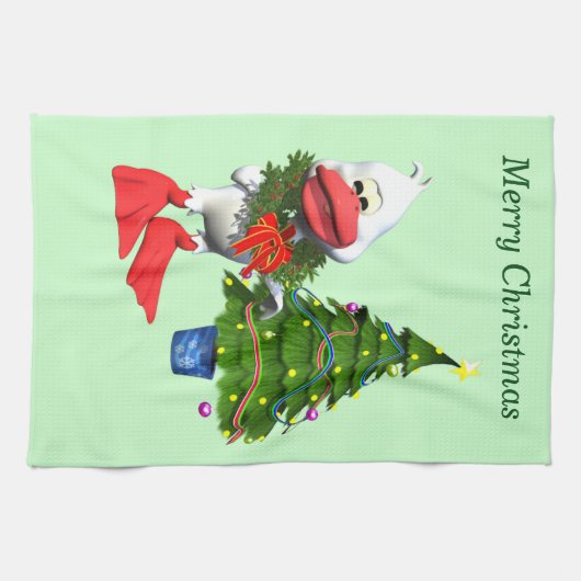 Schattigee witte kerst eend met een krans theedoek (Horizontaal)