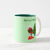 Schattigee witte kerst eend met een krans tweekleurige koffiemok (Voorkant rechts)