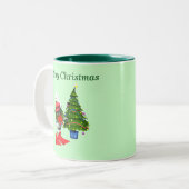 Schattigee witte kerst eend met een krans tweekleurige koffiemok (Voorkant links)