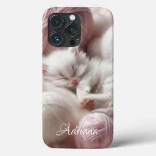 Schattigee witte kitten in ballen van garen gepers Case-Mate iPhone case