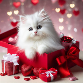 Schattigee witte kitten in doos Grappige Valentijn Feestdagenkaart