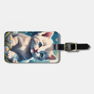 Schattigee Witte Kitten Kat Acryl Bagagelabel