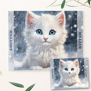 Schattigee Witte Kitten Kat Winter Snow Custom Nam Legpuzzel