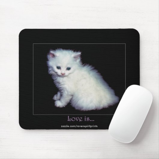 Schattigee witte kitten kunst muismat (Met muis)