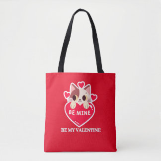 Schattigee witte kitten met hart tote bag