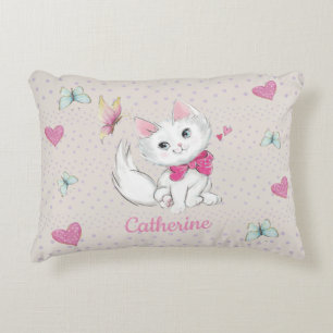 Schattigee Witte Kitten met Vlinder op pastel Accent Kussen