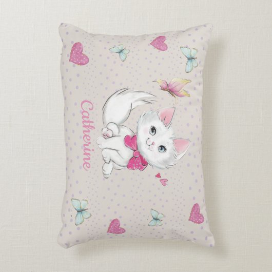 Schattigee Witte Kitten met Vlinder op pastel Accent Kussen (Voorkant(Verticaal))