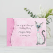 Schattigee Witte Kitty Kat en Bloemen op Roze Verj Kaart (Staand voorkant)