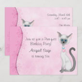 Schattigee Witte Kitty Kat en Bloemen op Roze Verj Kaart (Voorkant / Achterkant)