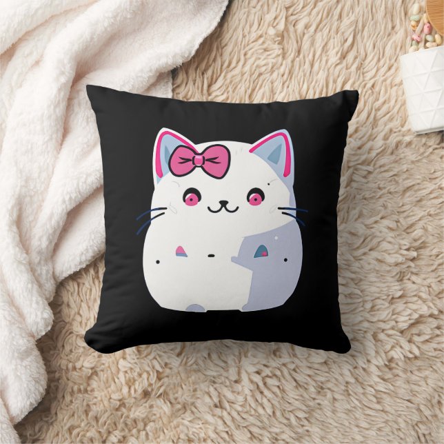 Schattigee witte kitty kat met roze bowtie kussen (Deken)