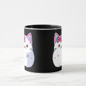 Schattigee witte kitty kat met roze bowtie mok (Midden)