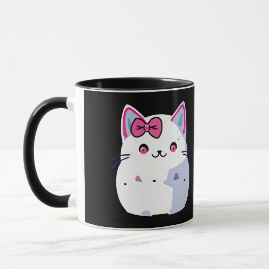 Schattigee witte kitty kat met roze bowtie mok (Links)