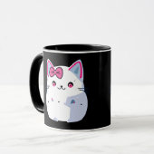 Schattigee witte kitty kat met roze bowtie mok (Voorkant links)