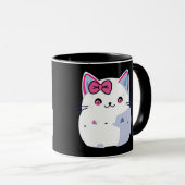 Schattigee witte kitty kat met roze bowtie mok (Voorkant rechts)