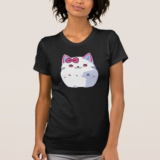 Schattigee witte kitty kat met roze bowtie t-shirt (Voorkant)