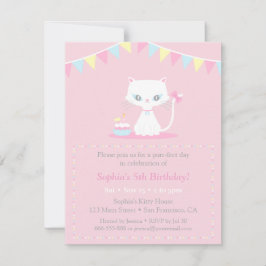 Schattigee Witte Kitty Kat Verjaardagsfeestuitnodi Kaart