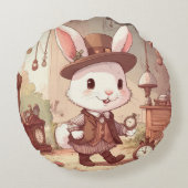 Schattigee witte konijn wonderland grillige tijdwa rond kussen (Achterkant)