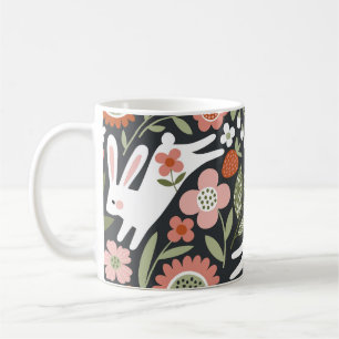 Schattigee witte konijnen, bloemenmotief in vintag koffiemok