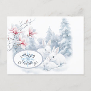 Schattigee witte konijnen in de wintervakantie briefkaart