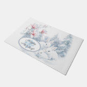 Schattigee witte konijnen in de wintervakantie deurmat (Schuin)