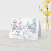 Schattigee witte konijnen in de wintervakantie kaart (Gele Bloem)