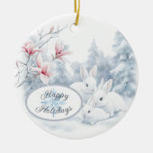 Schattigee witte konijnen in de wintervakantie keramisch ornament (Voorkant)