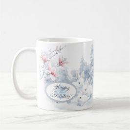 Schattigee witte konijnen in de wintervakantie koffiemok