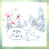 Schattigee witte konijnen in de wintervakantie raamsticker (Vel 3)